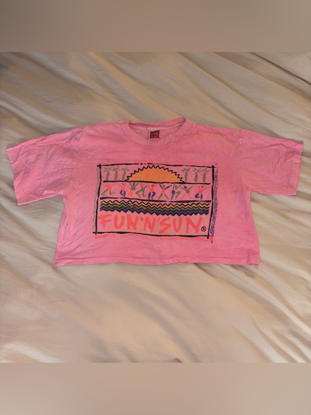 Vintage Pink Fun 'n Sun Graphic Crop Top Shirt Unisex One Size